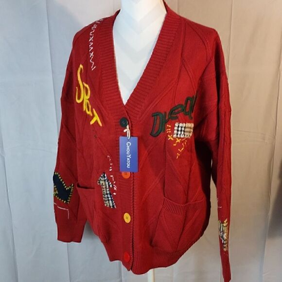 NWT Chou Yatou "Sport Dream" Cable Knit Embroidered Cardigan - Picture 8 of 8